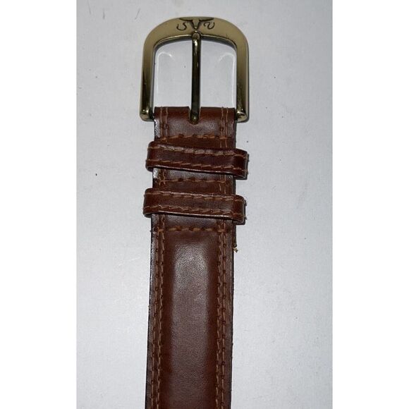 Leather Belt With Brass Buckle - Picture 4 of 9